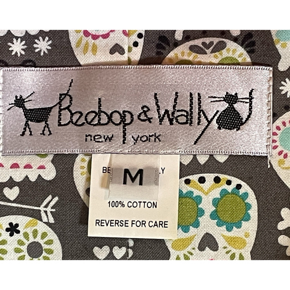 Beebop & Wally New York Retro Style Dress Sz MED Gray Skull Day of Dead Cotton - Picture 3 of 11